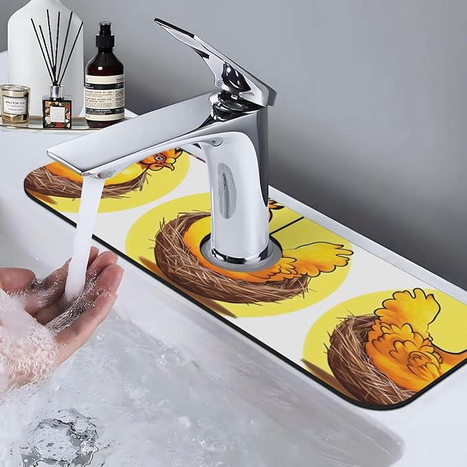 Bird's Nest Golden Chicken Printed Faucet Absorbent mat, Suitable for bathrooms, Kitchens, and Other Sink Areas.