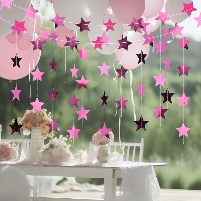 Patelai 78 Feet Glitter Star Garland Banner 2026 Party Decoration Double Side Star Hanging String Streamer Paper Twinkle for Graduation Wedding Birthday (Pink)