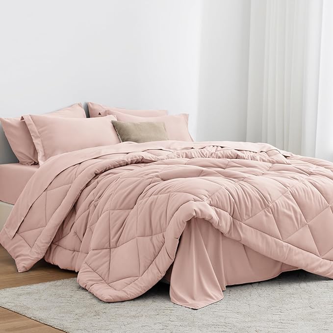 Love's cabin Twin XL Bedding Set, 5 Pieces Pink All Season with Comforter, Sheets, Pillowcase & Sham | Soft, Breathable, Lightweight, Comfortable