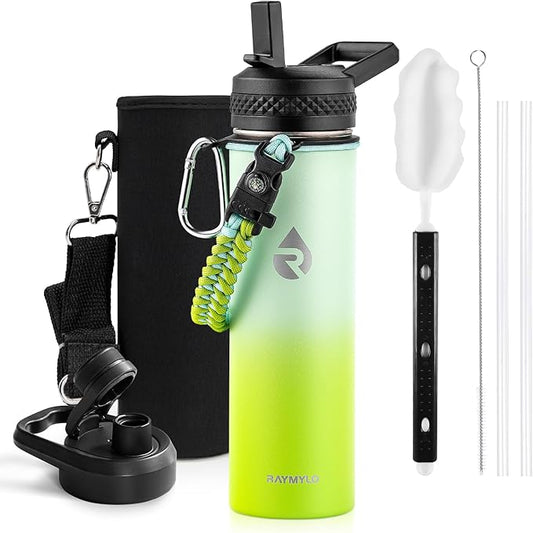 RAYMYLO Insulated Water Bottle 20 oz, Triple Wall Vacuum Stainless Steel (Cold for 24Hrs, Hot for 12Hrs), Leak Proof & Non-BPA, Kids Water Bottle Jug for School with Straw Spout Lids