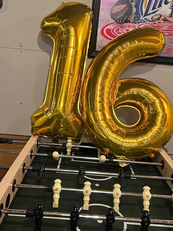 Gold Number 16 Balloon, Number Balloons for Boys Girls, 40 Inch 61 Balloons for Birthday, Anniversaries, Big Events, School Class Party