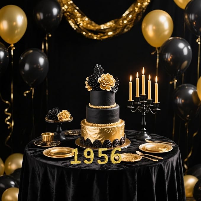 TONIFUL 4 Inch 1956 Gold Glitter Table Centerpiece Sign 1956 Number Block for 70th Birthday Decoration,Seventy Years Old Birthday Table Decoration,Class of 1956 Reunion Decorations or Anniversary