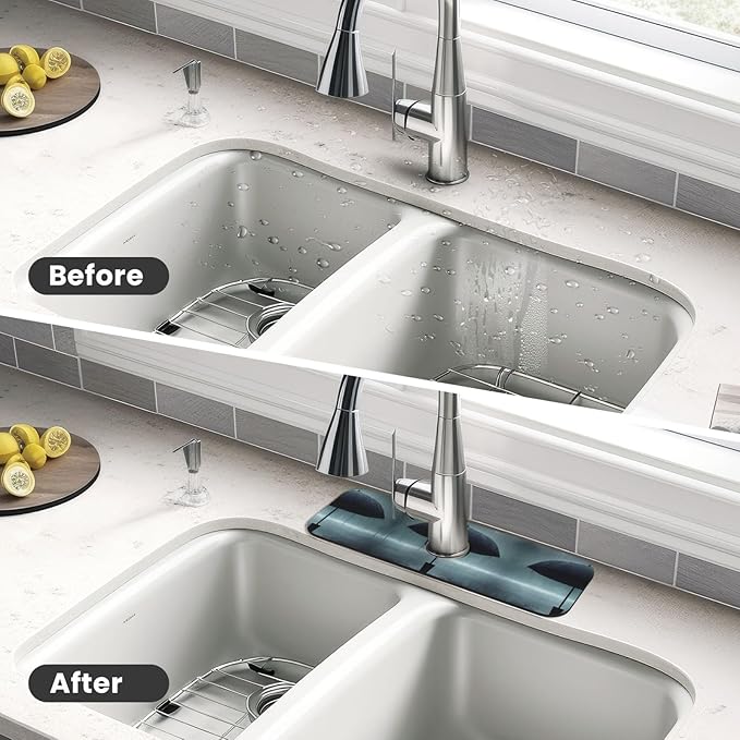 Black Umbrella in the rain Printed Faucet Absorbent mat, Suitable for bathrooms, Kitchens, and Other Sink Areas.