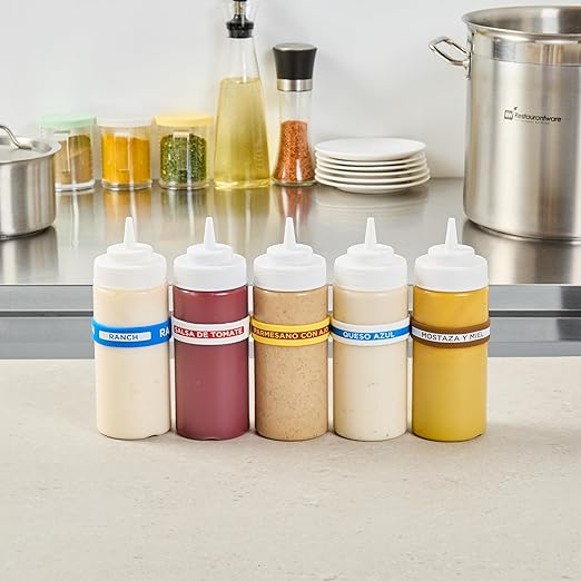 Restaurantware Silicone Squeeze Bottle Band 10 Count 2.75 Inch Dishwasher Safe Condiment Identification Band, Garlic Parmesan Yellow Non-Slip Band for Condiment Labeling at Restaurants, Food Trucks