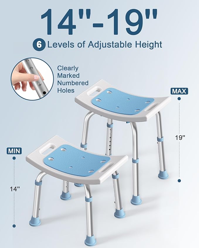 HOMLAND Shower Chair for Inside Shower, 400 lbs Adjustable Shower Stool with Suction Feet, Shower Seat for Inside Tub Bathroom Bench Bath Chair for Elderly and Disabled - Light Blue