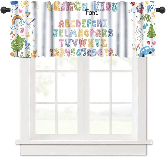 Kids Alphabet Valance Curtain, Colorful Cartoon Funny Educational Tool Window Drapes for Kitchen Dining Nursery Bedroom Classroom Decor, 54x18Inch