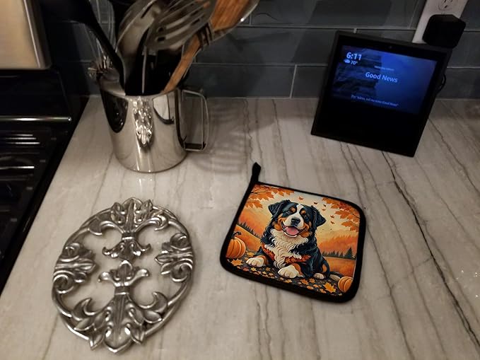 Caroline's Treasures DAC1019PTHD Bernese Mountain Dog Fall Pair of Pot Holders Kitchen Heat Resistant Pot Holders Sets Oven Hot Pads for Cooking Baking BBQ, 7 1/2 x 7 1/2
