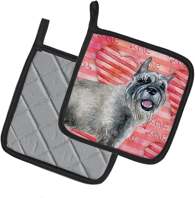 Caroline's Treasures BB9749PTHD Schnauzer Love Pair of Pot Holders, Red Kitchen Heat Resistant Pot Holders Sets Oven Hot Pads for Cooking Baking BBQ, 7 1/2 x 7 1/2