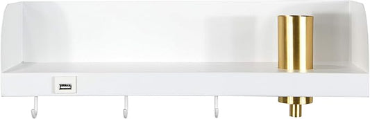 Bloomingville 15.75 in.W Metal Wall Shelf with Light, USP, and 3 Hooks