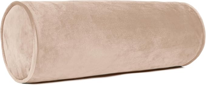 Sherry Kline Velvet Set of 2 Neck Bolster Pillow, Made with Plush Velvet, Cylinder Pillows, for Couch & Bed, Decorative Round Throw Pillow, Back & Neck Support (Set of 2, Taupe)