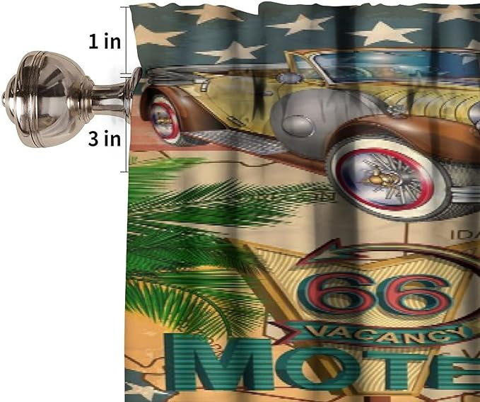 Vintage Car Valance Curtain Old Classic Car Theme American Vintage Diner Motorcycle Rod Pocket Valance Window Treatments Short Curtains for Kitchen Bathroom Farmhouse 54x18inch