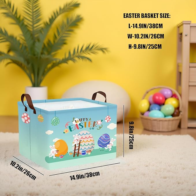 Large Rectangular Cute Kid Easter Basket Empty Bunny Eggs Easter Basket Gift Spring Room Storage Organizer Décor (E-10)