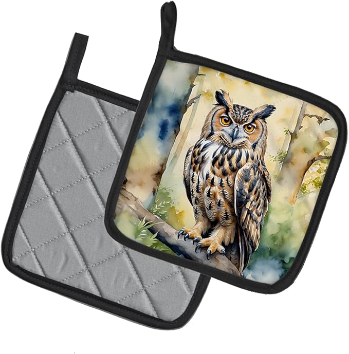 Caroline's Treasures Eurasian Eagle Owl Pair of Pot Holders Kitchen Heat Resistant Pot Holders Sets Oven Hot Pads for Cooking Baking BBQ, 7 1/2 x 7 1/2