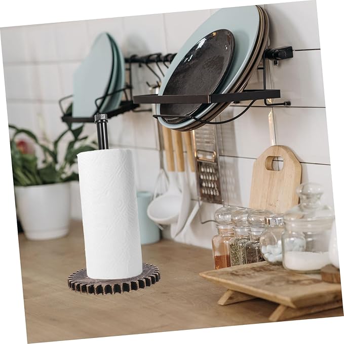 Mipcase Industrial Pipe Paper Towel Holder Rustic Freestanding Design for Kitchen Bathroom Vintage Cast Iron Stand Space-Saving Countertop Rack for Paper Towels