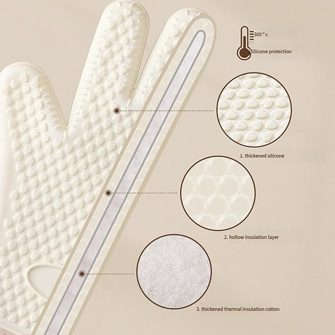 Silicone Oven Mitts with Fingers 2 Pack, Heat Resistant 500°F, Non‑Slip Waterproof Grey Kitchen Oven Gloves with Soft Cotton Lining for Baking, Grilling, BBQ