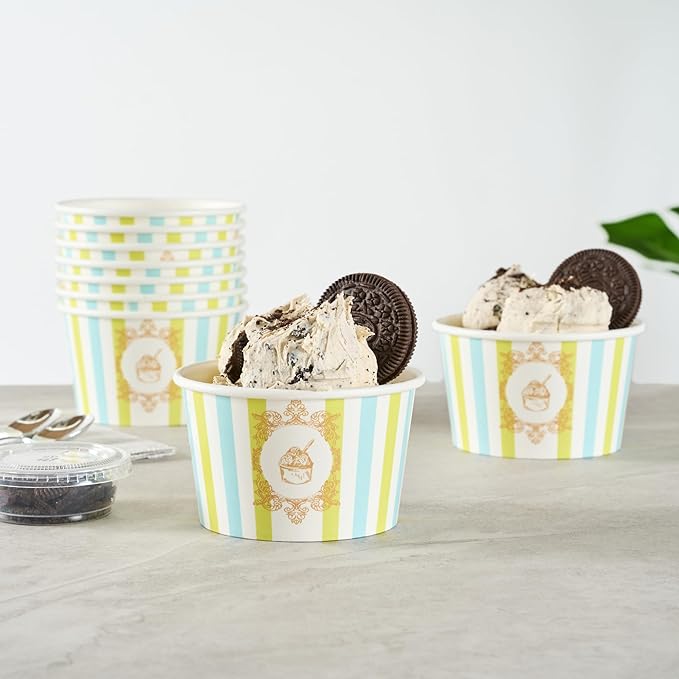 Restaurantware Ice Cream Cups 50 Pack of 8 oz Leak-Resistant Disposable Dessert Bowl Frozen Yogurt Cup Round Paper Container For Cold And Hot Desserts