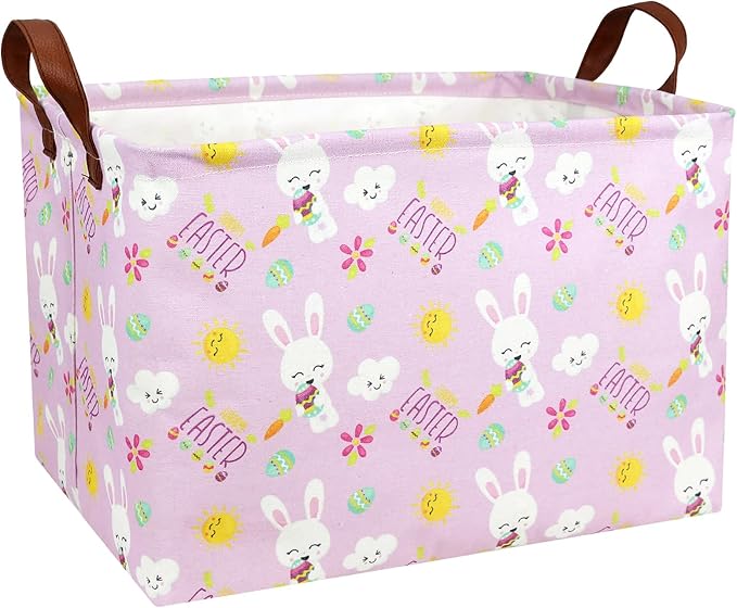 Large Rectangular Cute Kid Easter Basket Empty Bunny Eggs Easter Basket Gift Spring Room Storage Organizer Décor (Sun Cloud Rabbit Easter Egg)