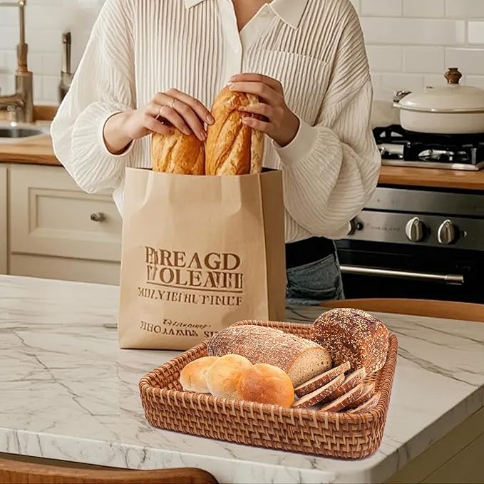 Rattan Storage Baskets, Rectangular Woven Baskets for Storage, Key Basket for Entryway, Decorative Storage Baskets for Organizing for Living Room, Bedroom, Kitchen(8.3" × 8.3" × 1.6")