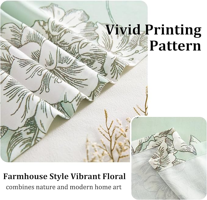 Leeva Flower Pattern Valance Curtain for Windows - Light Filtering Rustic Rod Pocket Drapery, Farmhouse Kitchen & Living Room Decor, 52x12 Inches, 1 Panel