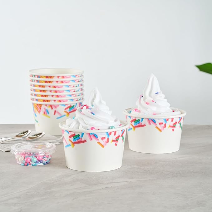 Restaurantware Ice Cream Cups 200 Pack of 8 oz Leak-Resistant Disposable Dessert Bowl Frozen Yogurt Cup Round Paper Container For Cold And Hot Desserts