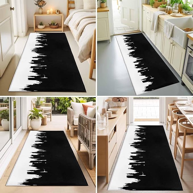 Runner Rug for Bedroom Hallway, Abstract Black Graffiti Texture Kitchen Runner Rugs Area Rug 2x6ft, Modern Minimalist Art Washable Soft Floor Carpet for Entryway Stair