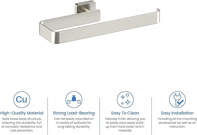 KIBI Blaze 10-Inch Bathroom Towel Bar – Solid Brass, Wall Mounted Hand Towel Holder, Sleek Modern Design, Rust-Resistant, Perfect for Bathroom, Vanity & Kitchen Sink Area (Brushed Nickel) (KBA16)
