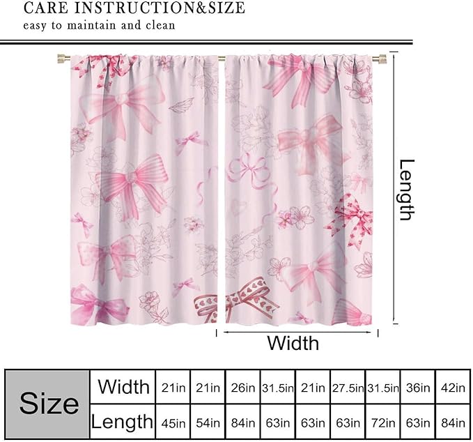 Pink Bow Blackout Curtain,Girly Kids Flower Fashion Floral Cute Bownot Modern Window Curtains for Dining Room Living Room Kitchen Cafe Bedroom Office Drapes,55x63 in