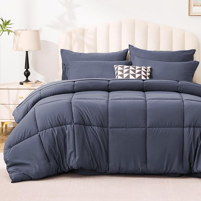 Love's cabin Twin Comforter Set Indigo Blue, 5 Pieces Twin Bed in a Bag, All Season Bedding Sets with 1 Comforter, 1 Flat Sheet, 1 Fitted Sheet, 1 Pillowcase and 1 Pillow Sham | Soft, Breathable, Lightweight, Comfortable