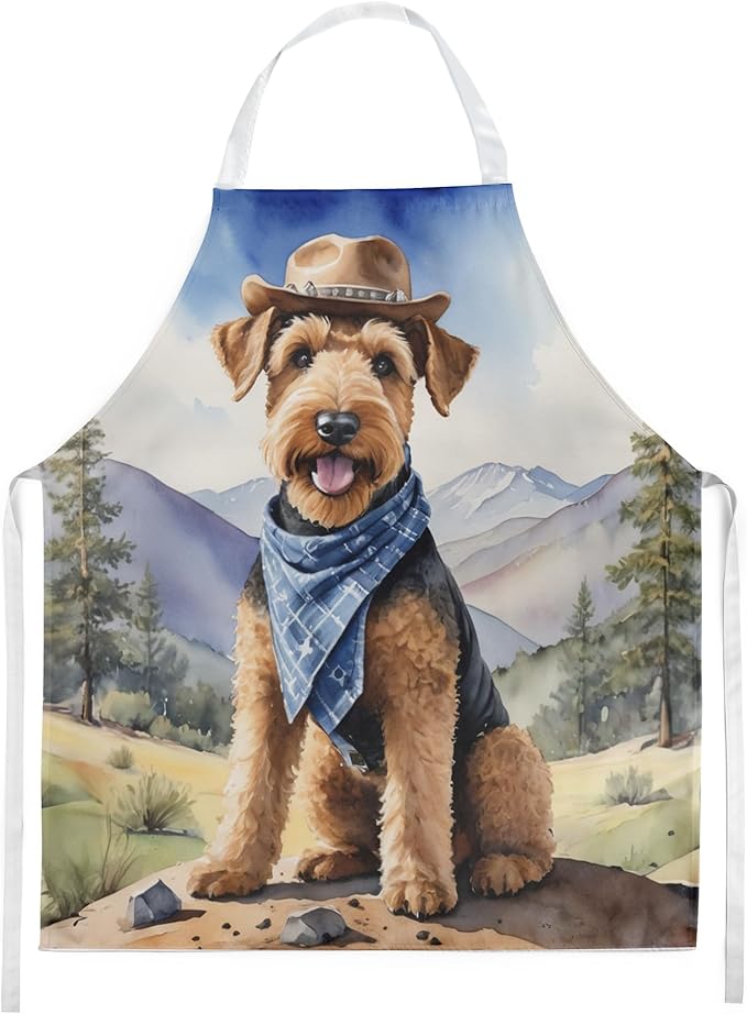Caroline's Treasures Airedale Terrier Cowboy Welcome Apron Cooking Kitchen Server Baking Crafts Gardening for Adult Women Men, Unisex, Large, Multicolor