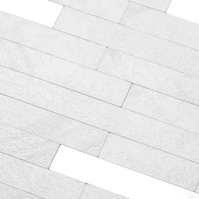 Yipscazo 20 Sheets Peel and Stick Stone Metal Tile Backsplash, Stick on Tiles for Backsplash Kitchen, Bathroom, Laundry Room, Camper, Fireplace (12'' X 12'', White Stone with Metal)