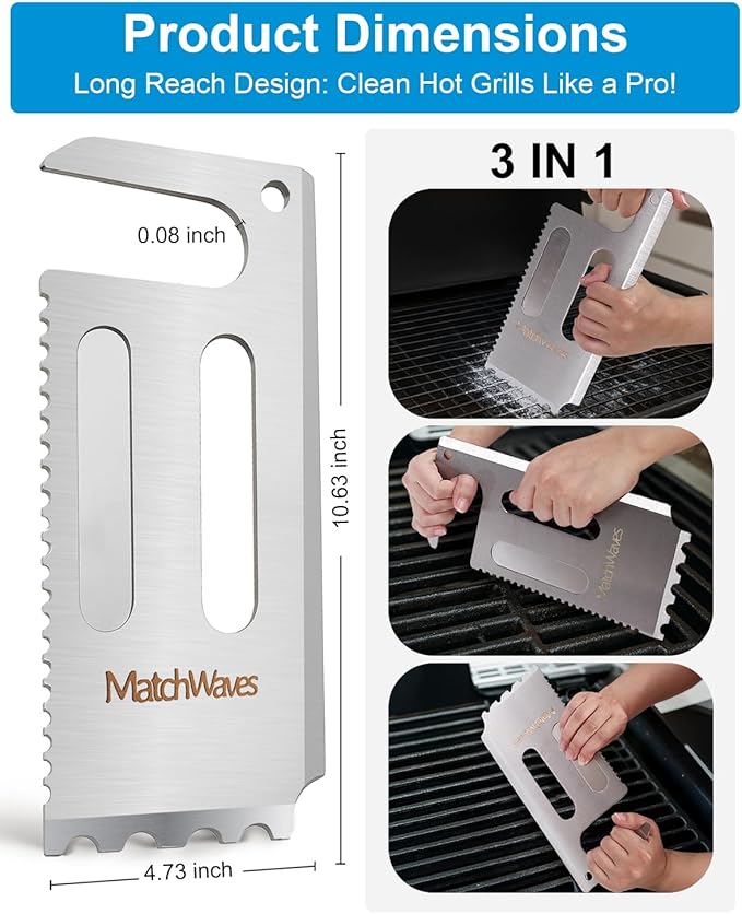 Grill Scraper for Traeger Grills, Grill Grate Cleaner - Safe Bristle-Free Grill Cleaning Tool