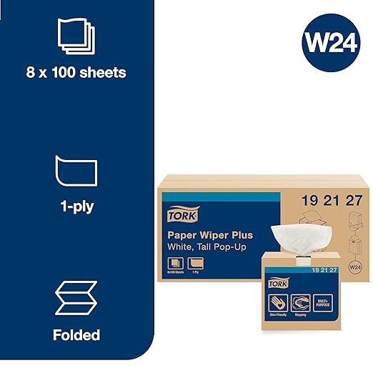 Tork Paper Wiper Plus White W24, Pop-Up Box, 8 x 100 Sheets, 192127