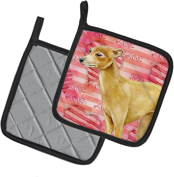 Caroline's Treasures BB9785PTHD Italian Greyhound Love Pair of Pot Holders, Red Kitchen Heat Resistant Pot Holders Sets Oven Hot Pads for Cooking Baking BBQ, 7 1/2 x 7 1/2
