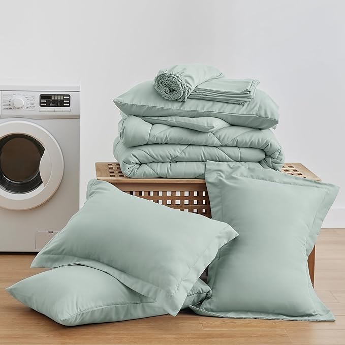 Love's cabin Queen Comforter Set Aqua, 7 Pieces Queen Bed in a Bag, All Season Bedding Sets with 1 Comforter, 1 Flat Sheet, 1 Fitted Sheet, 2 Pillowcase and 2 Pillow Sham | Soft, Breathable, Lightweight, Comfortable