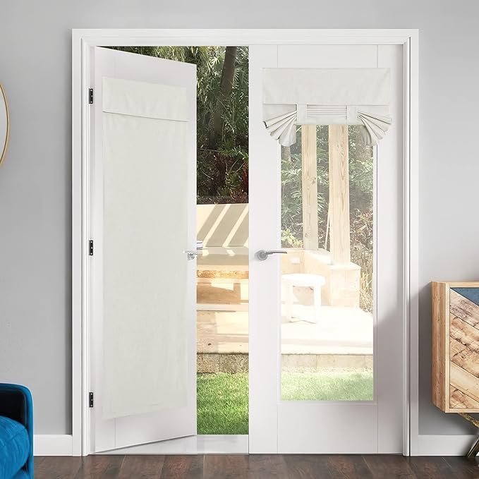 NICETOWN French Door Curtain for Doorway, 100% Blackout Linen Window Shade for Office/Bathroom Thermal Insulated Tie Up Curtain for Sliding Glass Door, 36" Wide x 72" Long, Off White, 1 Panel
