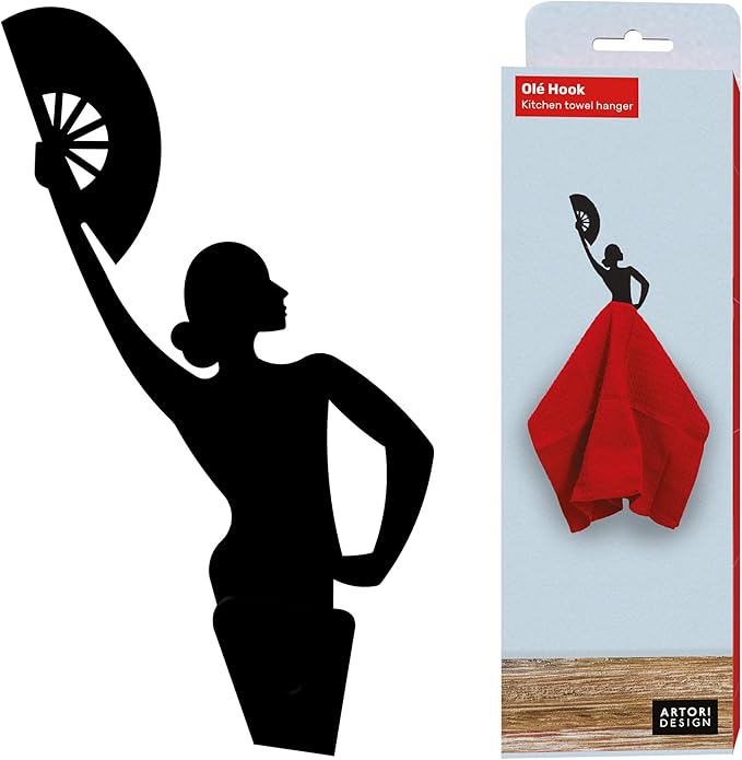 Artori Design Black Towel Hook - Hand Towel Holder for Bathroom & Kitchen - Heavy Duty Shower Hook - Flamenco Dancer Design