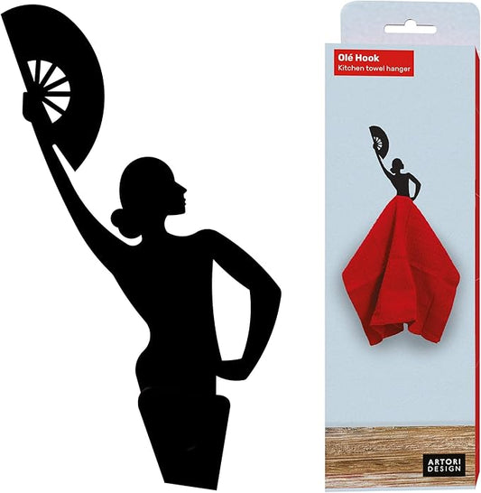 Artori Design Black Towel Hook - Hand Towel Holder for Bathroom & Kitchen - Heavy Duty Shower Hook - Flamenco Dancer Design