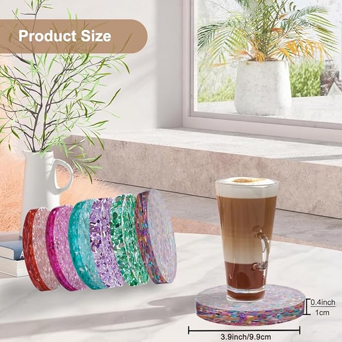 2 Pack Drink Coasters, 3.9 Inch Round Coaster Coasters for Coffee Table Desktop Protection (Rose red)