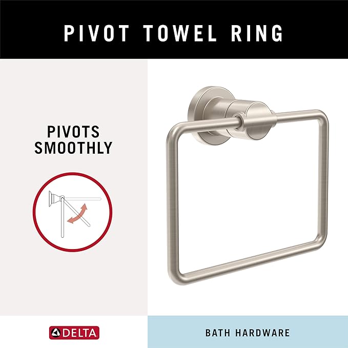 Delta Nicoli (1-Pack) Hand Towel Holder SpotShield Brushed Nickel Towel Racks for Bathroom Wall Square Towel Ring Holder for Bath Towel Hanger for Kitchen, Bathroom Accessories NIC46-DN