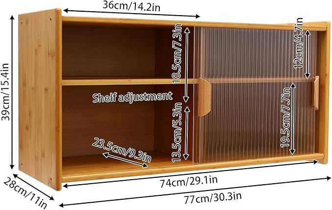 Countertop Kitchen Pantry Cabinet,Bamboo Wall Sideboard with Sliding Glass Doors,Pantry Cabinet for Kitchen, Living Room,Dinning,Bedroom,Log Color,30.3" W