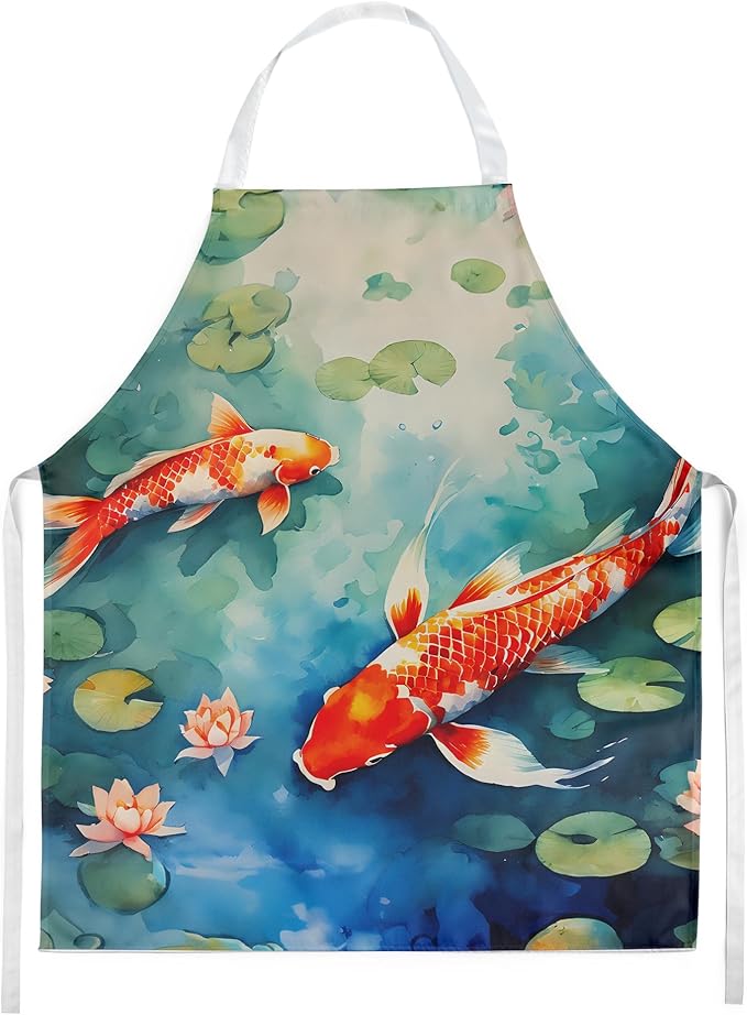 Caroline's Treasures Koi Fish Apron Cooking Kitchen Server Baking Crafts Gardening for Adult Women Men, Unisex, Large, Multicolor
