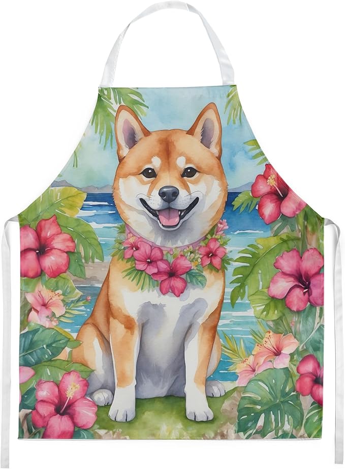 Caroline's Treasures Shiba Inu Luau Apron Cooking Kitchen Server Baking Crafts Gardening for Adult Women Men, Unisex, Large, Multicolor