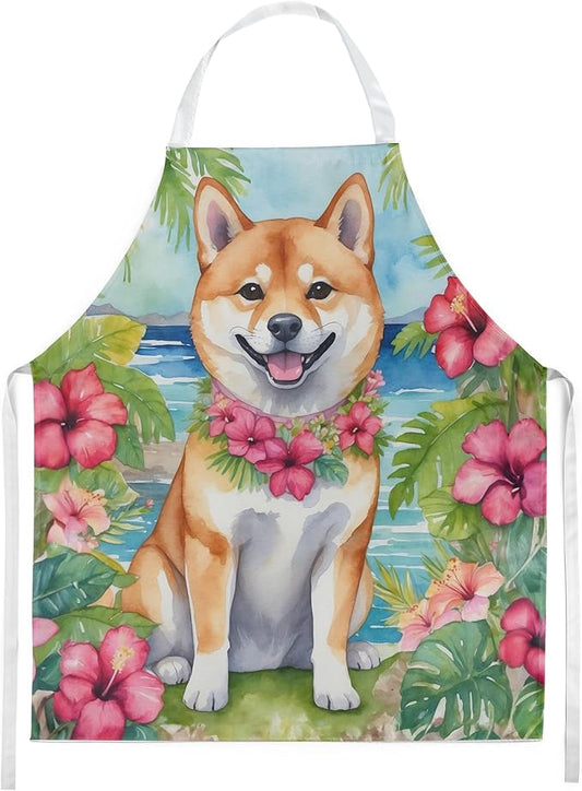 Caroline's Treasures Shiba Inu Luau Apron Cooking Kitchen Server Baking Crafts Gardening for Adult Women Men, Unisex, Large, Multicolor