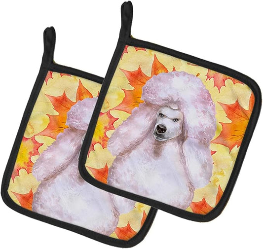 Caroline's Treasures BB9978PTHD White Standard Poodle Fall Pair of Pot Holders, Yellow Kitchen Heat Resistant Pot Holders Sets Oven Hot Pads for Cooking Baking BBQ, 7 1/2 x 7 1/2