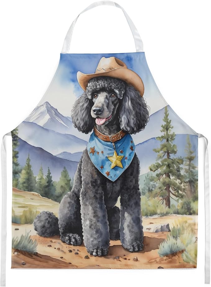 Caroline's Treasures Black Poodle Cowboy Welcome Apron Cooking Kitchen Server Baking Crafts Gardening for Adult Women Men, Unisex, Large, Multicolor