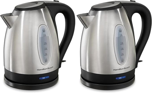 Hamilton Beach Electric Tea Kettle,Water Boiler & Heater,1.7 Liter,Cordless Serving,1500 Watts for Fast Boiling,Auto-Shutoff and Boil-Dry Protection,Stainless Steel (40880),(Pack of 2)