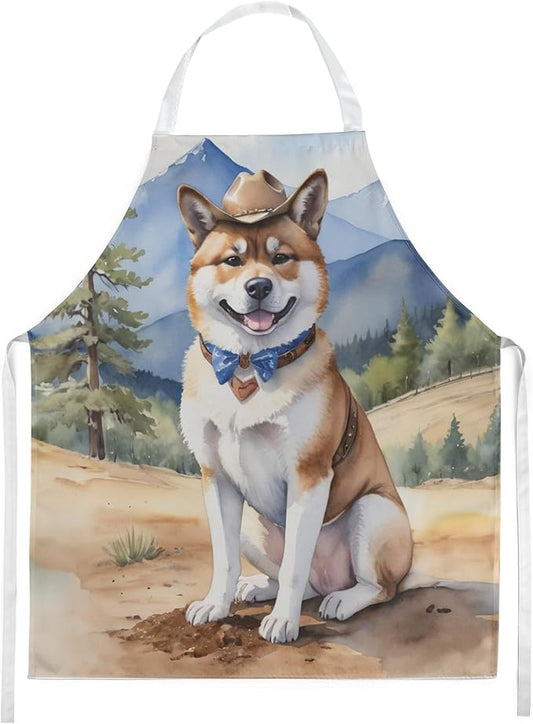 Caroline's Treasures Akita Cowboy Welcome Apron Cooking Kitchen Server Baking Crafts Gardening for Adult Women Men, Unisex, Large, Multicolor