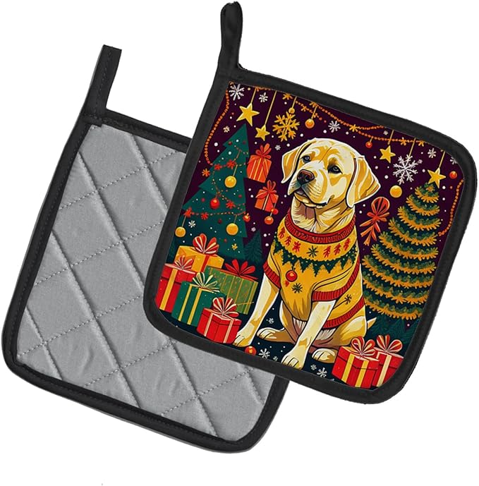 Caroline's Treasures Yellow Labrador Retriever Christmas Pair of Pot Holders Kitchen Heat Resistant Pot Holders Sets Oven Hot Pads for Cooking Baking BBQ, 7 1/2 x 7 1/2