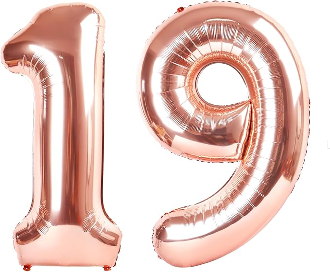 Rose Gold Number Balloon 19, Number Balloons, 40 Inch Ballon for 19th Girl Boy Birthday Party, Photo Prop, Wedding Anniversaries Events Decor