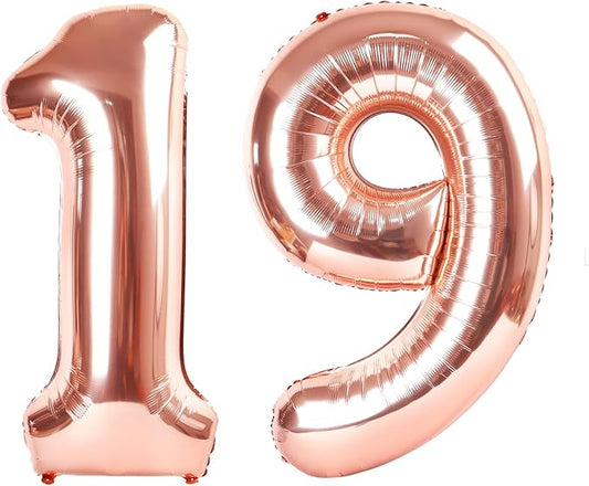 Rose Gold Number Balloon 19, Number Balloons, 40 Inch Ballon for 19th Girl Boy Birthday Party, Photo Prop, Wedding Anniversaries Events Decor